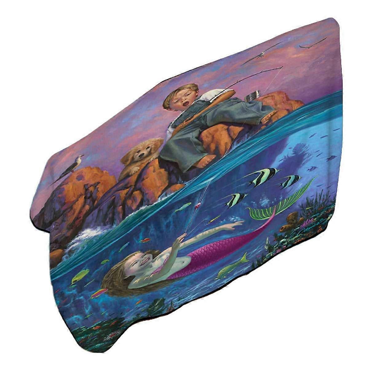 Fun Kids Design Catch of the Day Boy and Mermaid Microfiber Beach Towel