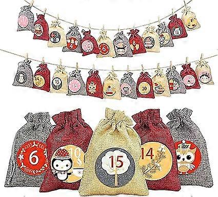 Fill Your Own Advent Calendar | Advent Calendar Bags 2023 | 24 Days Christmas Countdown 3 Colors Burlap Bags with Number Sticker Set and Fabric Hangin