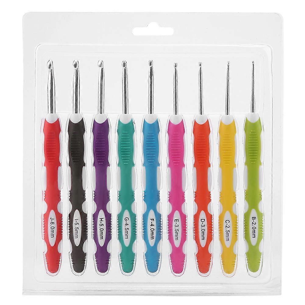 9PCS Crochet Hooks Set Knitting Smooth Needle Tools Ergonomic Plastic Handle Aluminum Hooks(#2)