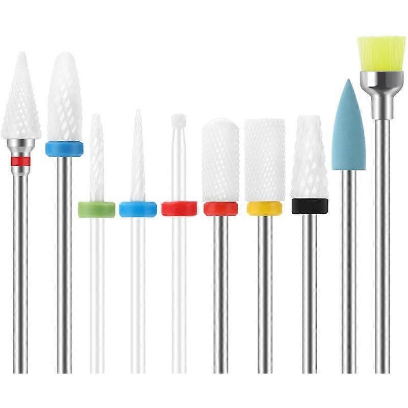 Barsinfi 10Pcs Ceramic Nail Cutter Drill Bits Sets Bits Diamond Carbide Nail Drill Tools