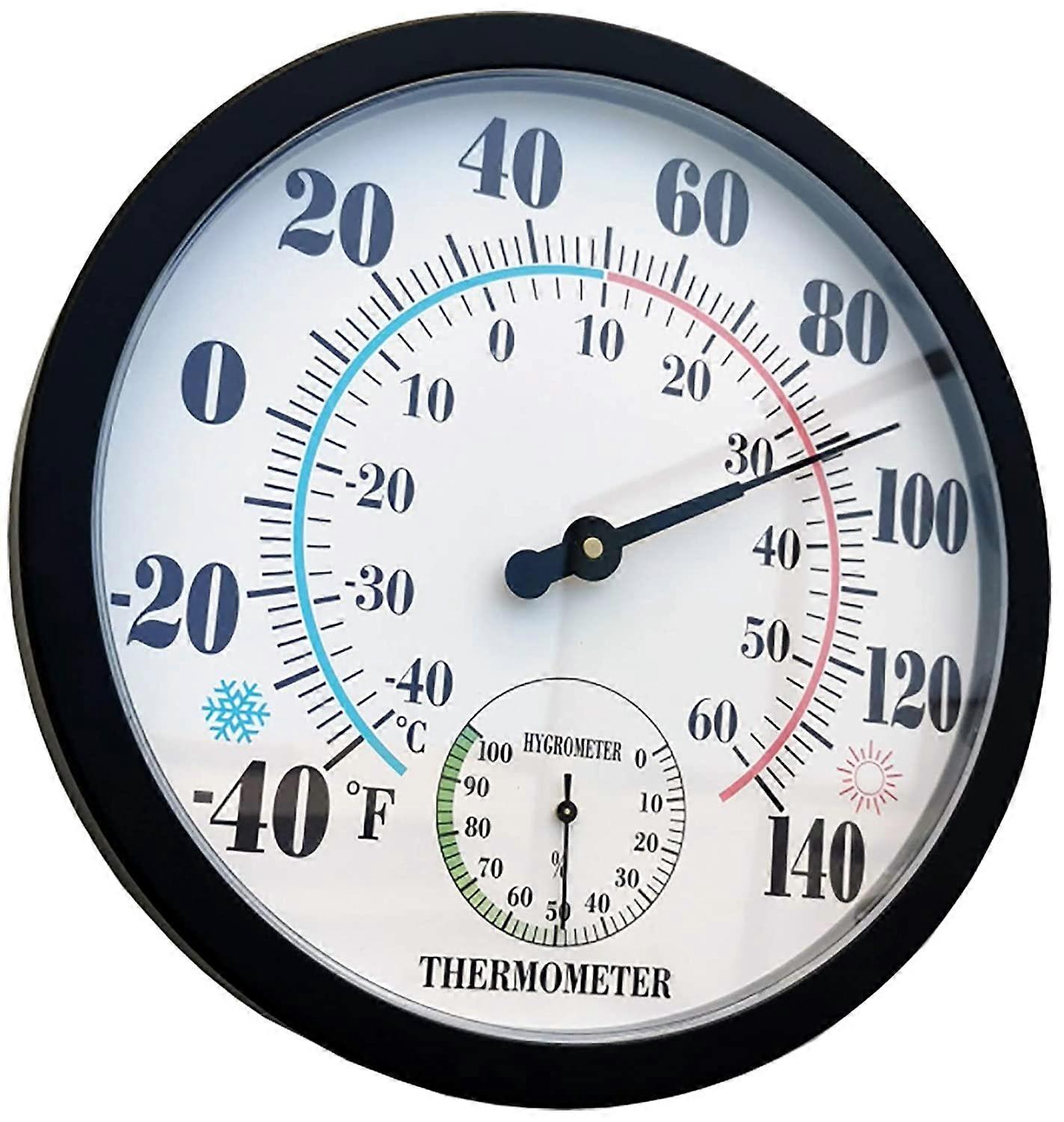 Indoor Outdoor Thermometer Large Wall Thermometer-Waterproof Does not Require Battery (Black)