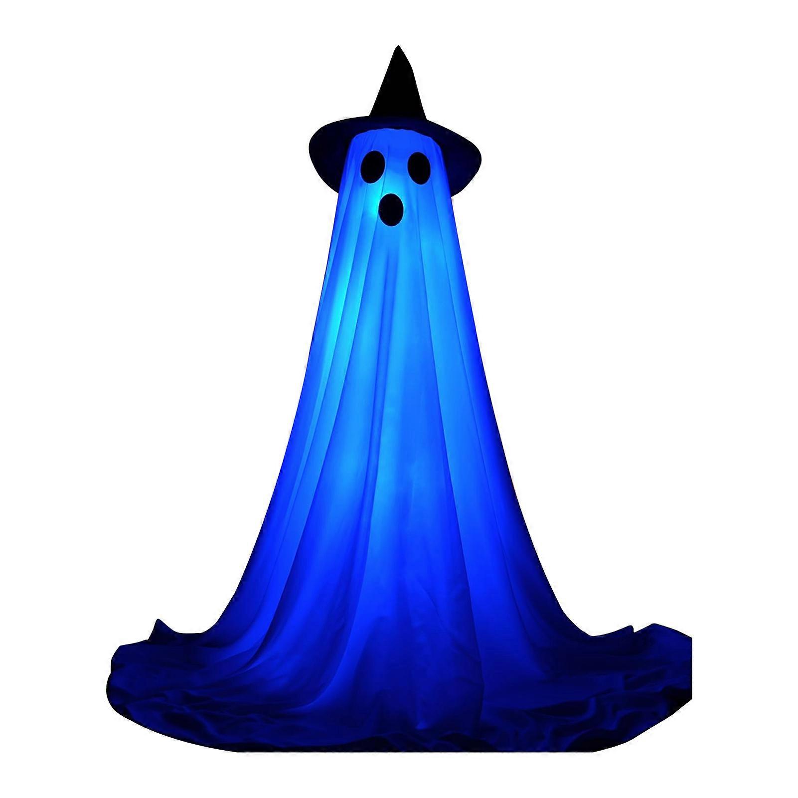 1/2Pack Halloween Ghost Decorations Outdoor Spooky Standing Ghost with Witch Hat Light-up Ghost Figurine with String Light for Front Porch Yard Garden
