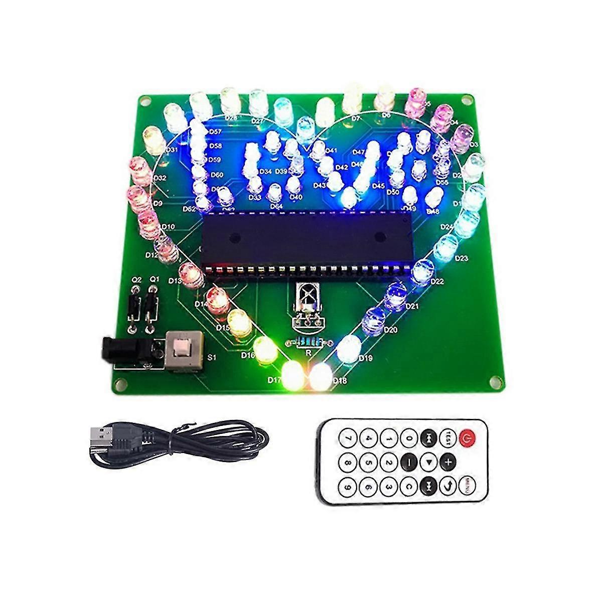 Diy Electronic Kit Colorful Led Flash Love Heart Diy Remote Control Soldering Project Kit 's Gift W