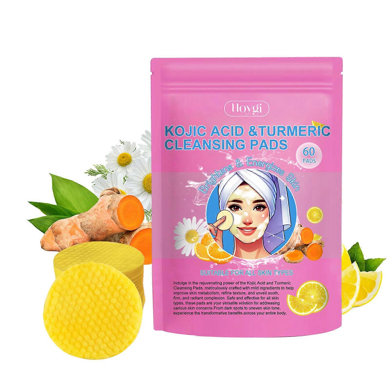60pcs Turmeric Cleansing Pads, Turmeric Face Pads for Dark Spots, Turmeric Pads Infused Foaming Exfoliating Pads, Gentle & Non-Irritating