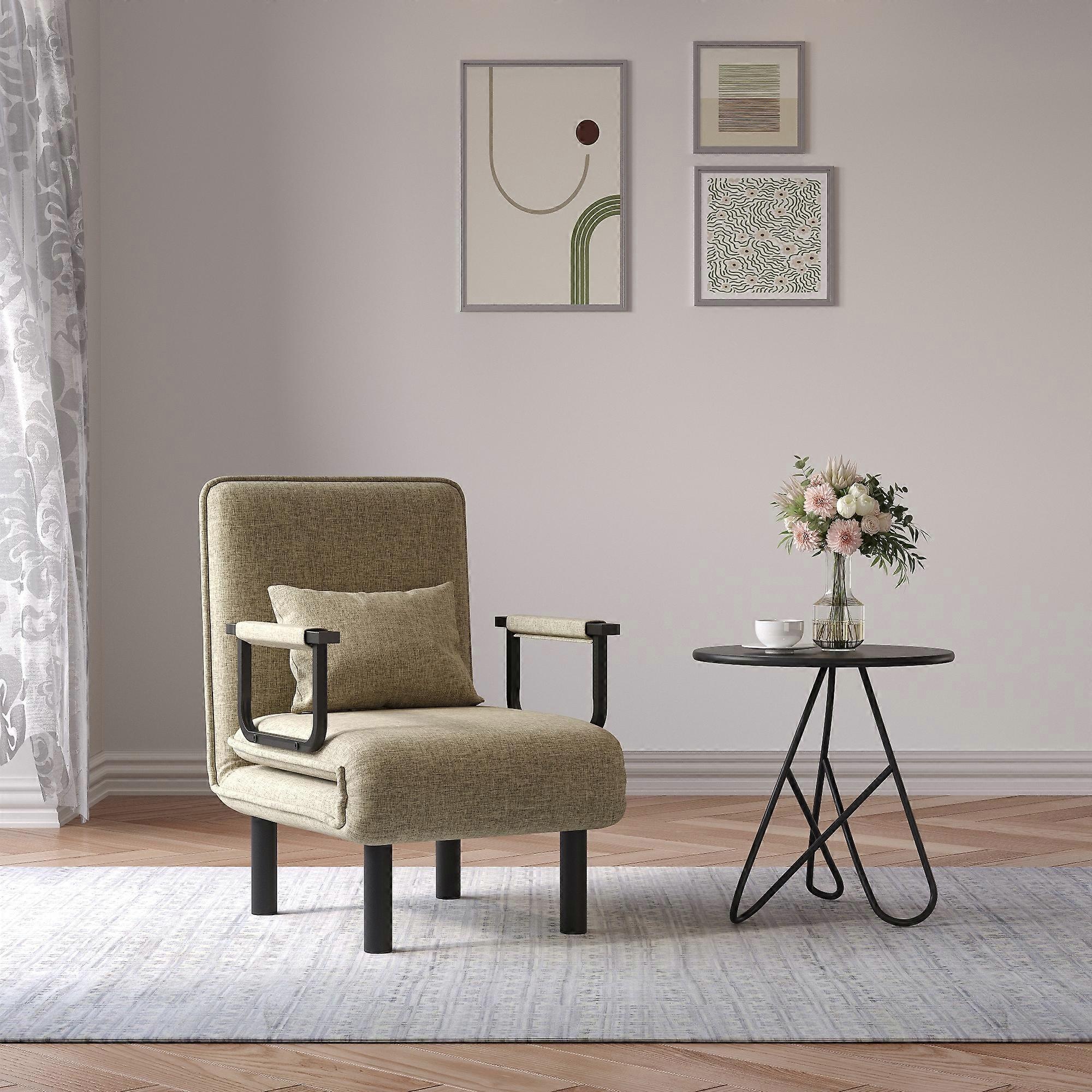 Adjustable Folding Sofa Bed in Khaki Linen Fabric