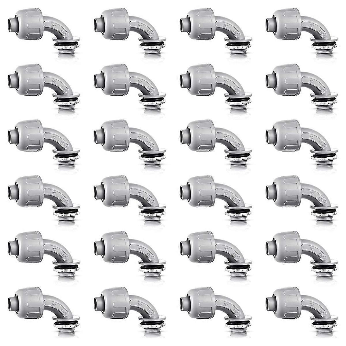 Liquid Tight Connector 1/2 Inch Flexible Non-Metallic Electrical Conduit Connector Fitting 90 Degree (24 Pieces)