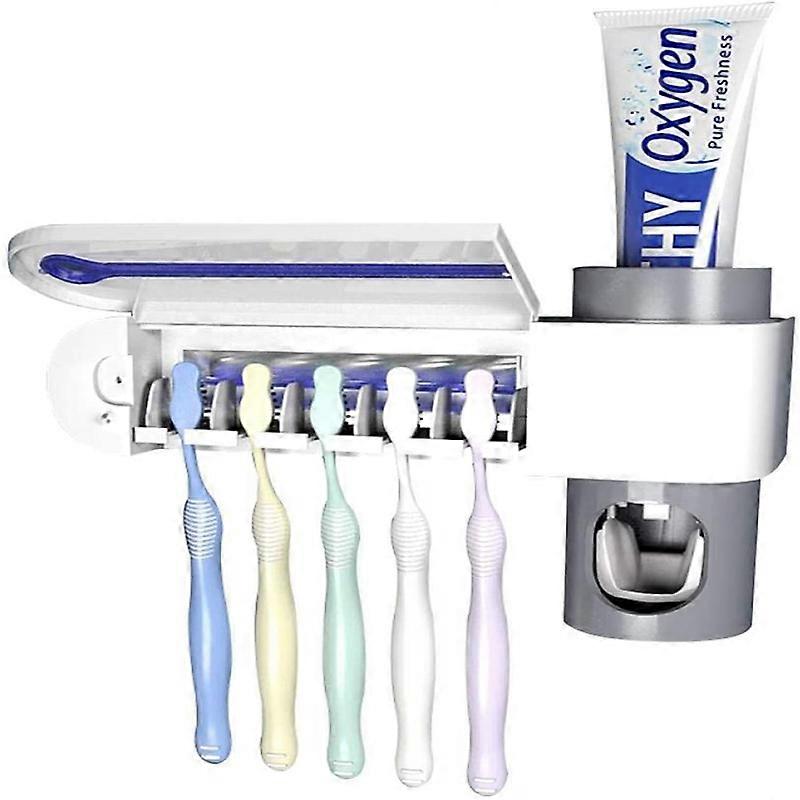 (NEWW)An der Wand montierter Zahnbrstenhalter 2 In 1 UV-Licht UV-Zahnbrste Sterilisator Automatische Zahnpasta Quetscher Spender Home Badezimmer Set P
