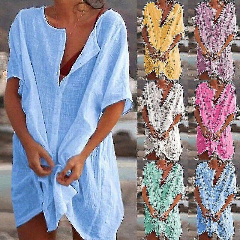 Dam Sommar Badkläder Strandkläder Bikini Beach Cover Up Skjorta Klänning Tunika Toppar Vrw Dxz