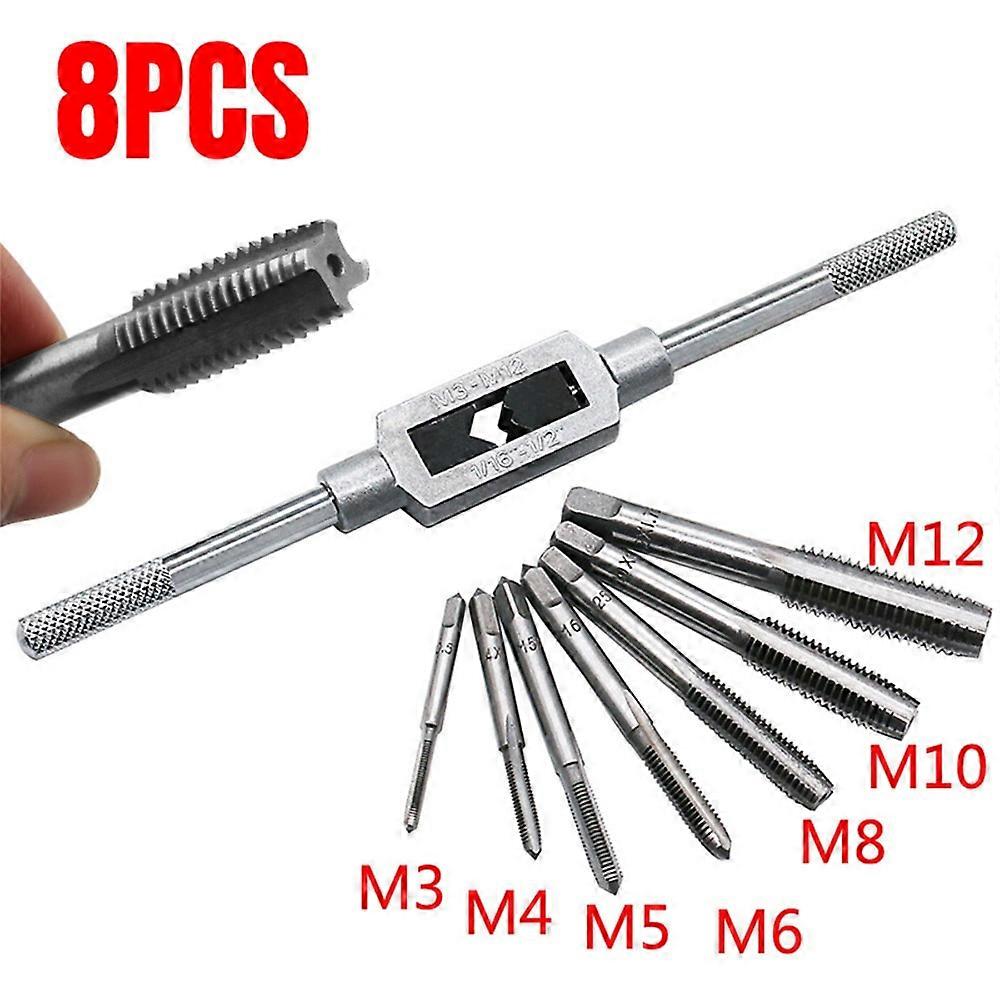 Adjustable Silver T-Handle Ratchet Tap Holder Wrench Set Hand Tools With 5pc M3-M8 Machine Screw Thread