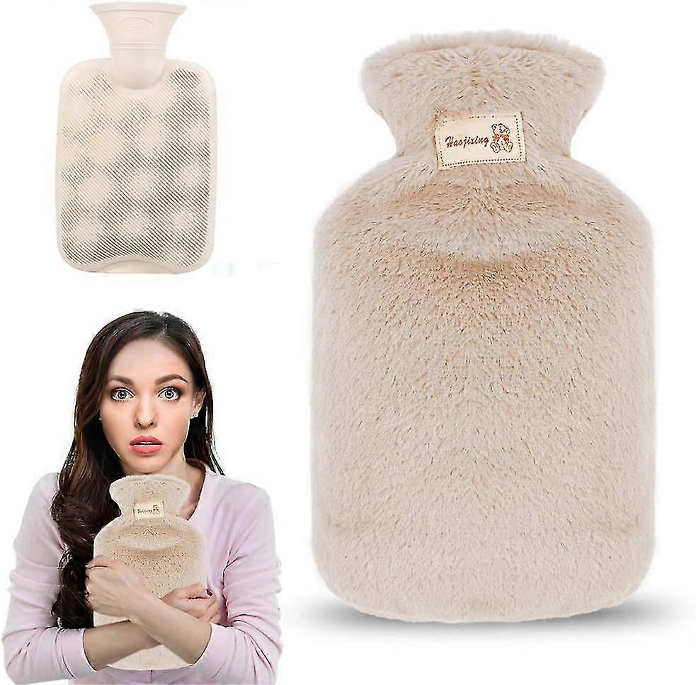 Premium Hot Water Bottle With Cover, 800ml Hot Water Bottle With Soft Plush Cover, Bed Bottle With Fleece Cover For Kids And Adults, Pain Relief, Hot