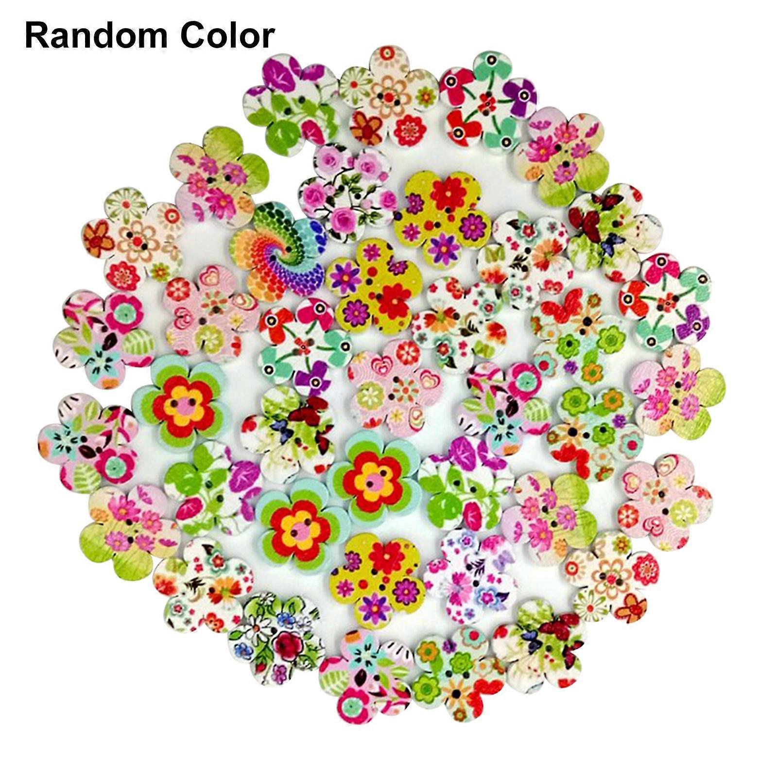 100 Pcs Wooden Cute Flower 2 Holes Buttons Sewing Scrapbooking DIY Accessory