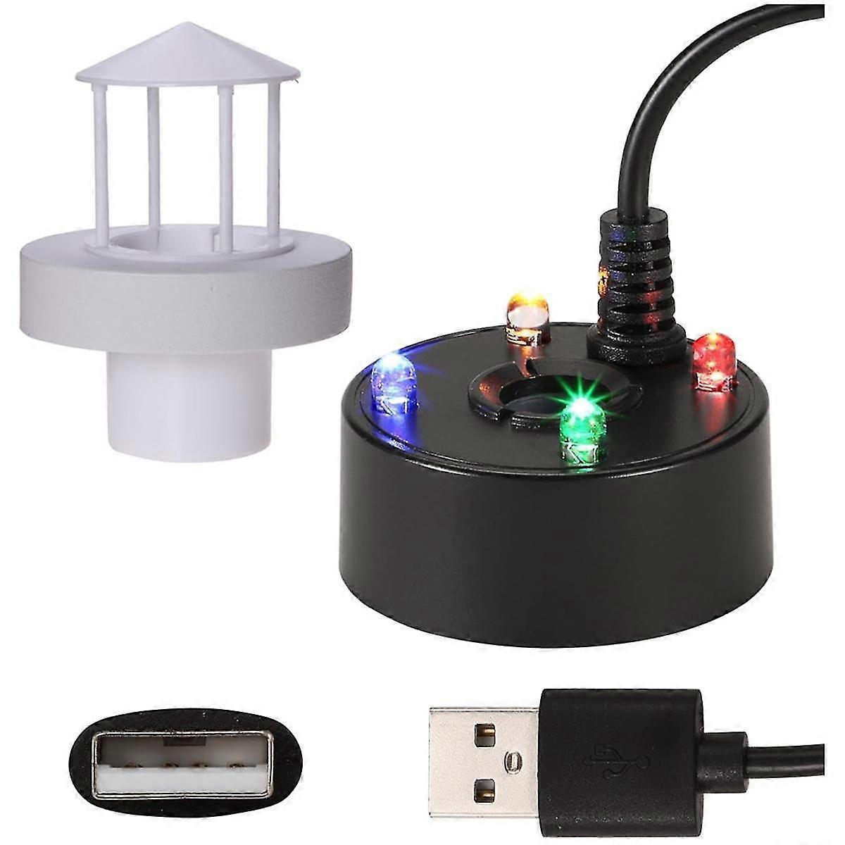 Mist Maker, Splash Guard Float Usb Port 4 Color Led Lights Mini Mister Fog Machine, Fountain Water Fogger Atomizer Black