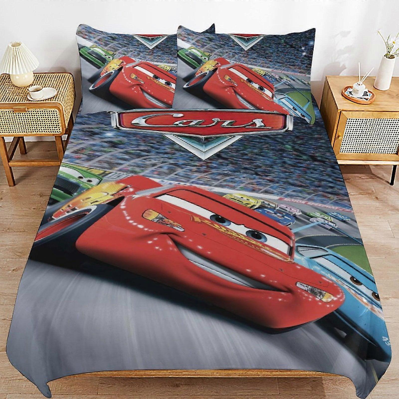 v4550 Lençóis Roupa de cama Lightning McQuee-n 3 PCS Conjunto de conforto com 2 fronhas, Conjunto de cama Lightning McQuee-n Conjunto de lençóis para crianças e adultos, Todas as estações