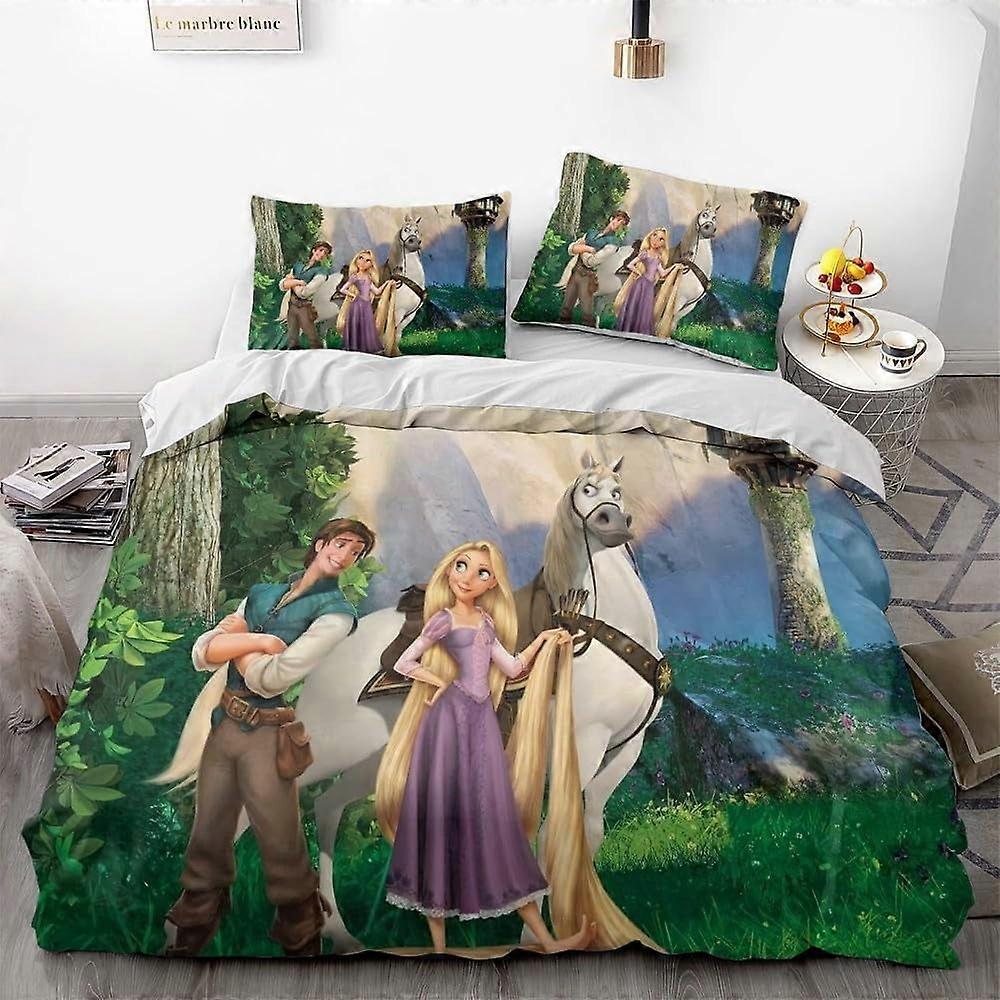 طقم مفروشات XU521 Cartoon Princess Theme ، طقم مفروشات من 3 قطع بغطاء لحاف مع 1 غطاء لحاف + 2 كيس وسادة PW521