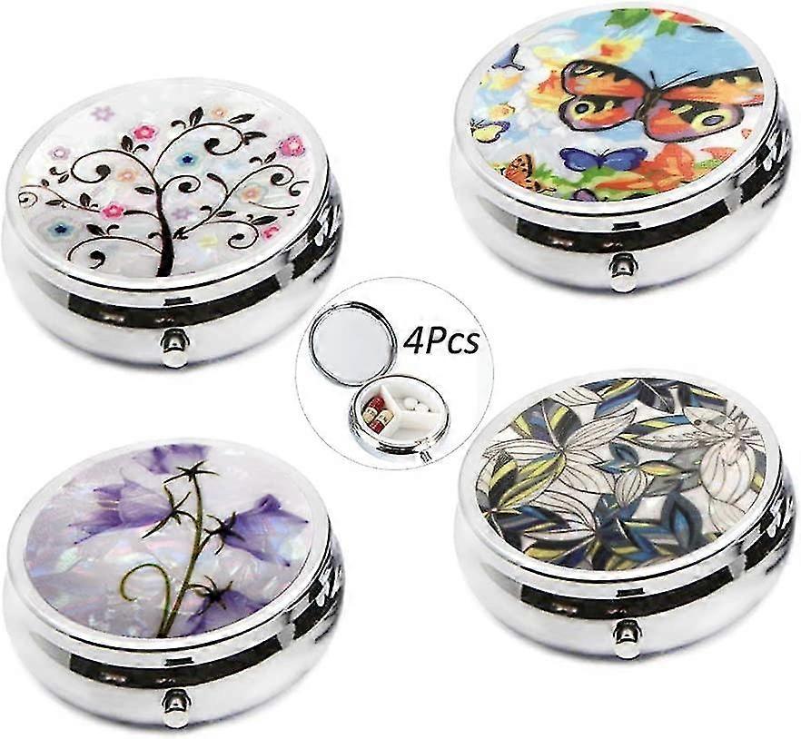 Mini Medicine Tablet Organizer Container Holder - Portable Round Metal Pill Box with Art Abstract Painting Lid