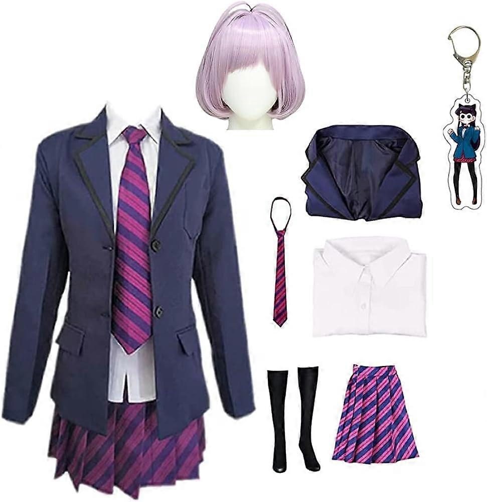Komi için İletişim Kuramıyor Cosplay Kostümü, Shouko Komi Üniforma Elbise Cadılar Bayramı Takım Elbise Anahtarlık ve Peruk ile Tam Set