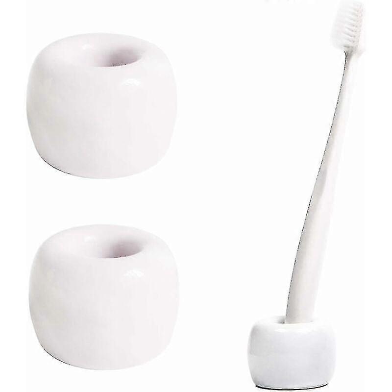 Storage Box Of 2 Mini Handmade Ceramic Toothbrushes (white)