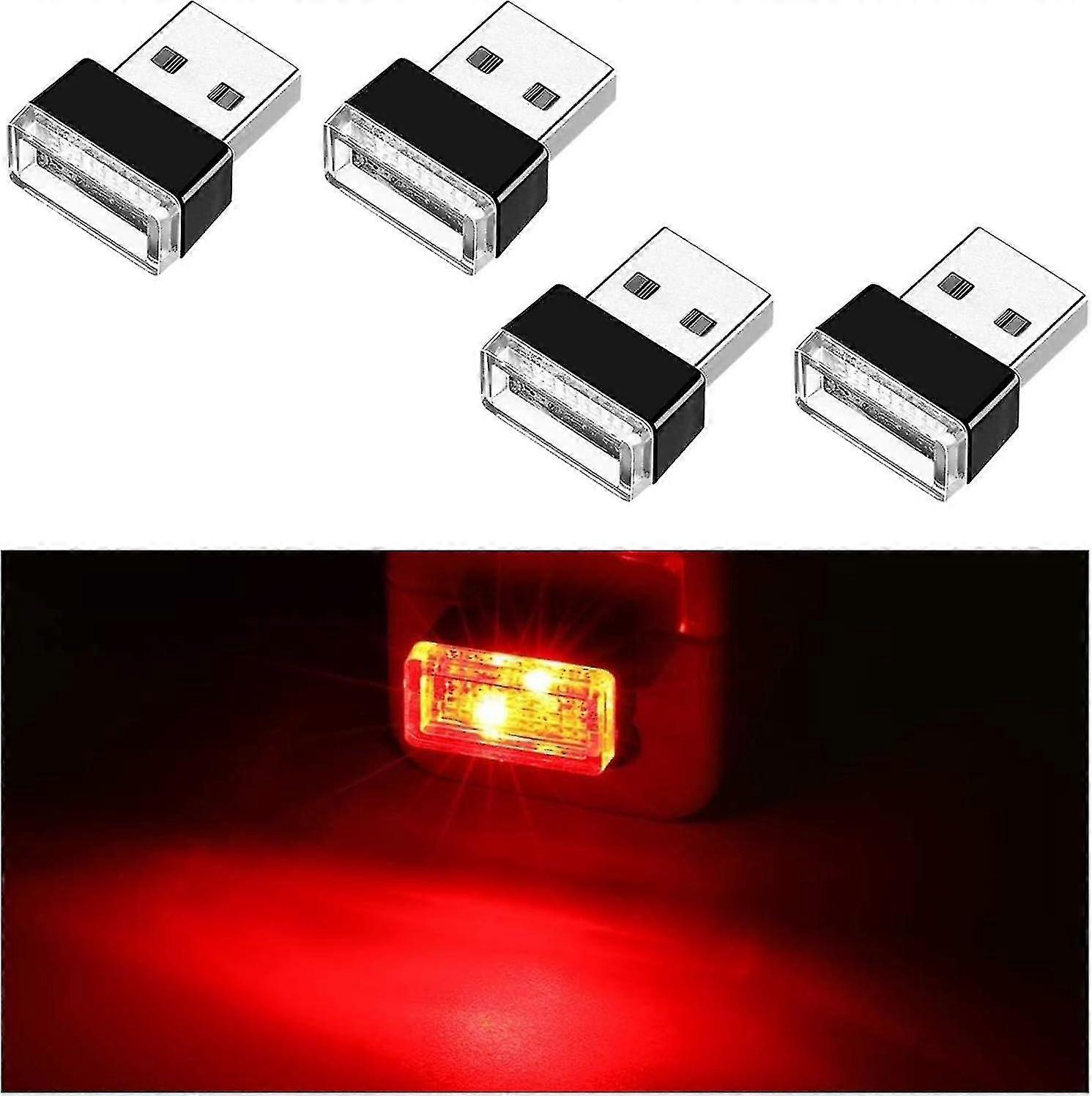 4pcs Usb Led Car Interior Atmosphere Lamp, Mini Usb Car Light, Plug-in Usb Interface Trunk Ambient Lighting Portable Night Light