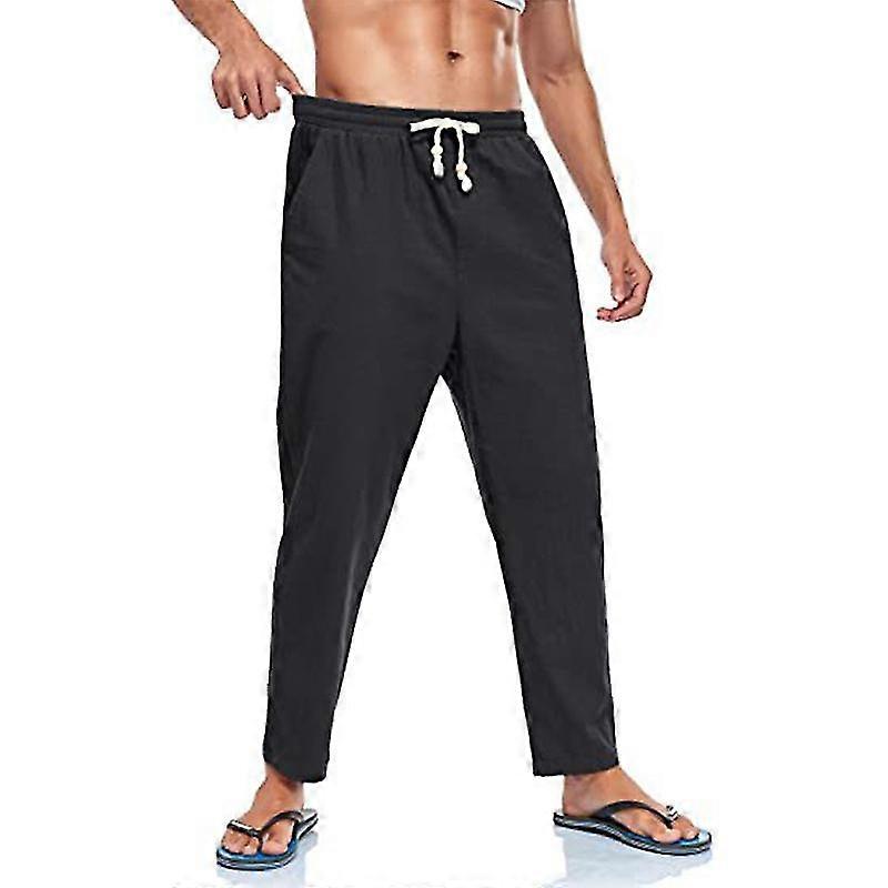 Men Drawstring Pants Casual Yoga Trousers Elastic Waist Bottoms