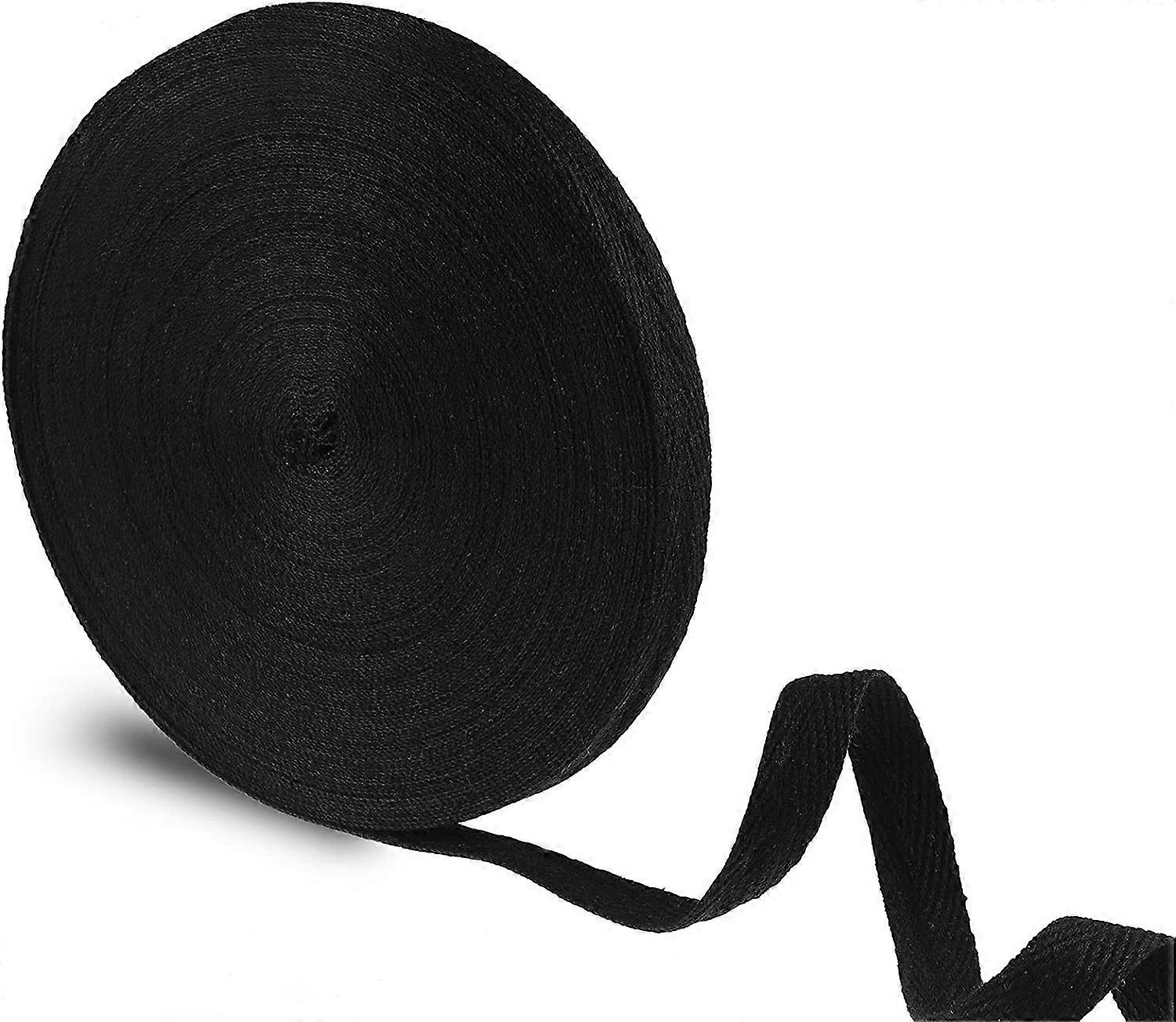 ツイルテープリボンソフトナチュラルツイルテープヘリンボーンウェビングテープ縫製ツイルリボンDIYクラフトメイキング用(ブラック、1/2インチ、27ヤード)