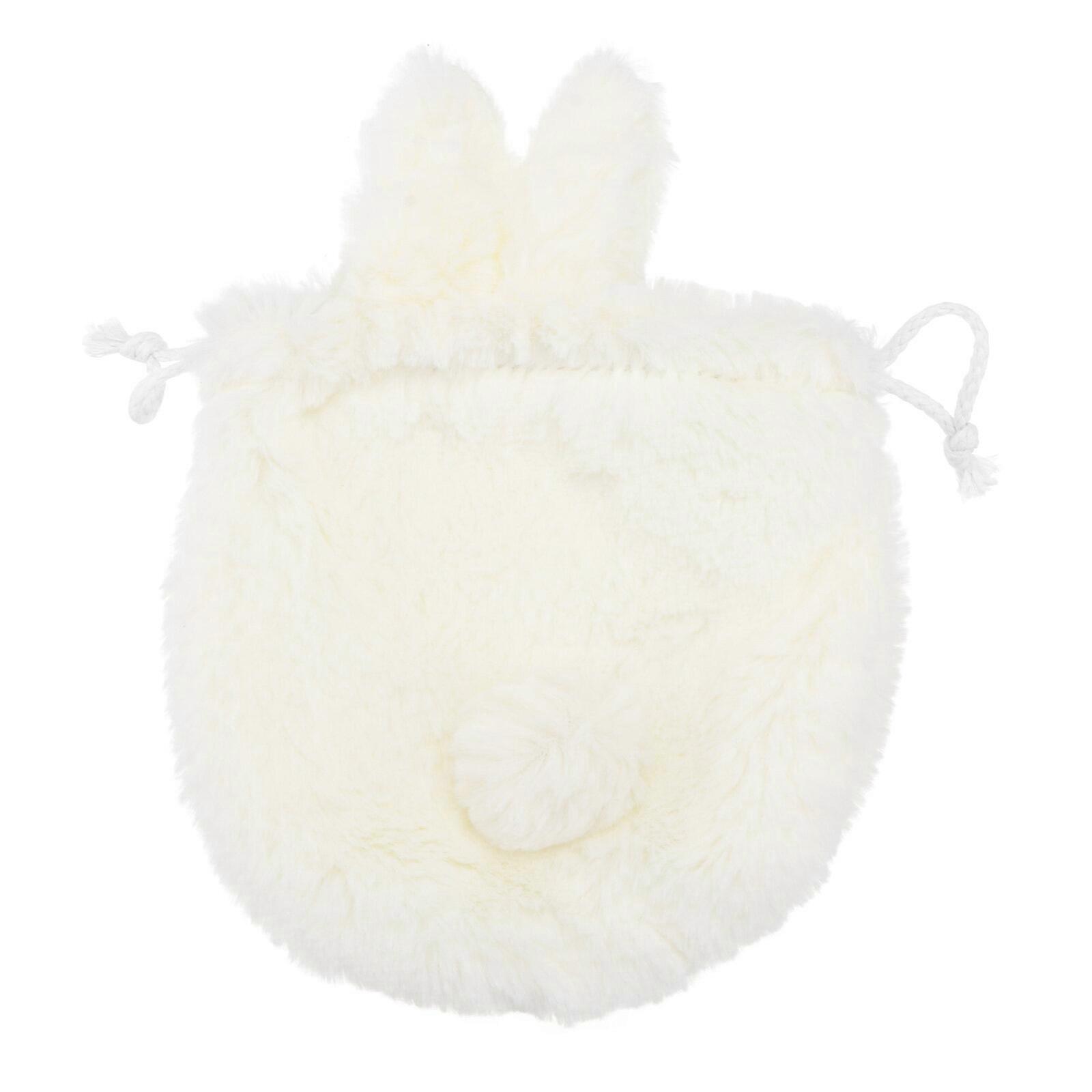 Plush Drawstring Bag Lovely Rabbit Makeup Pouch Toiletry Storage Pocket(Beige White)