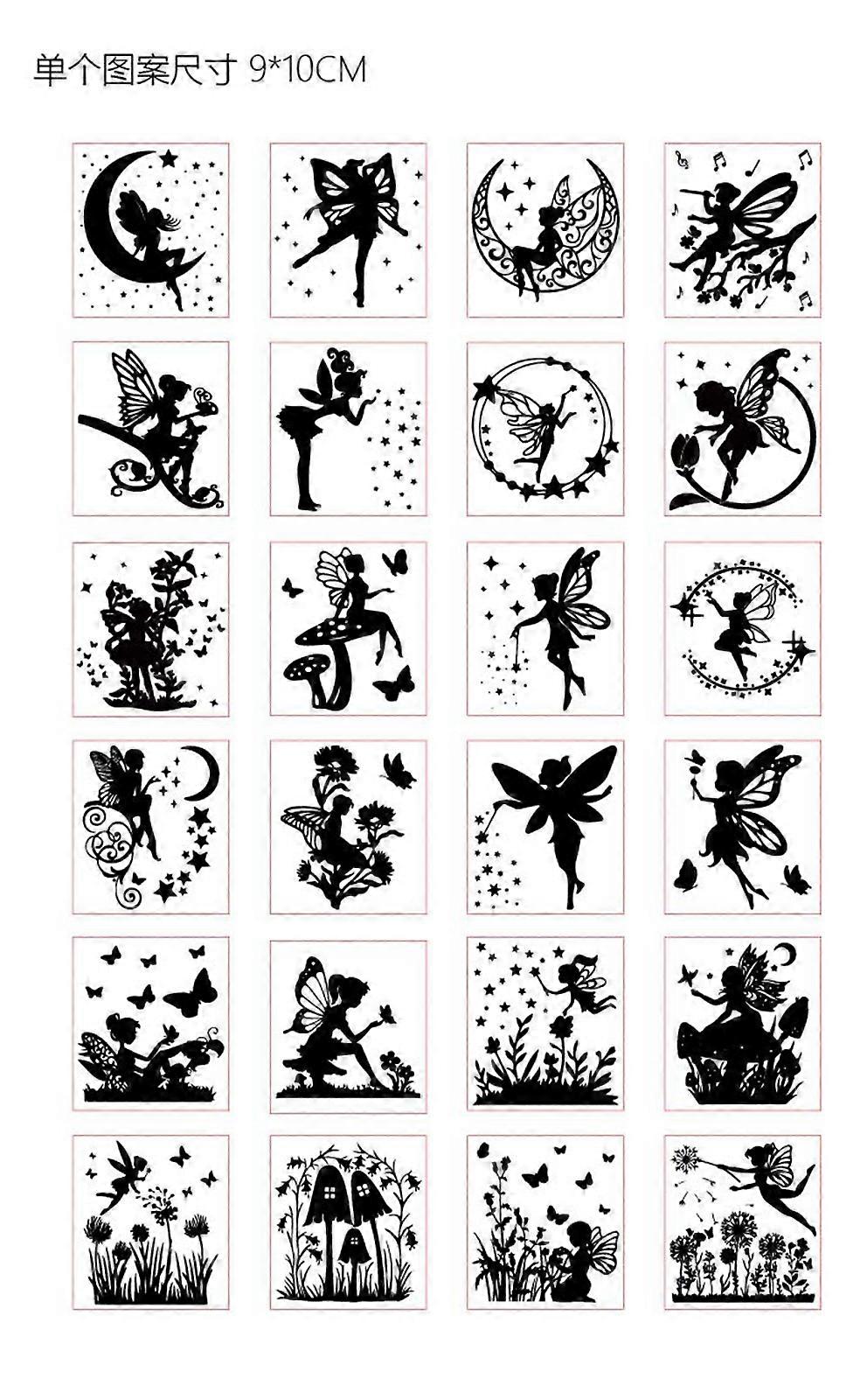 DIY 1Set 24Pcs 24 Styles PVC Self Adhesive Stickers Waterproof Embossed Decals for DIY Scrapbooking Card Making Fairy 100x90mm 1pc/style DIY