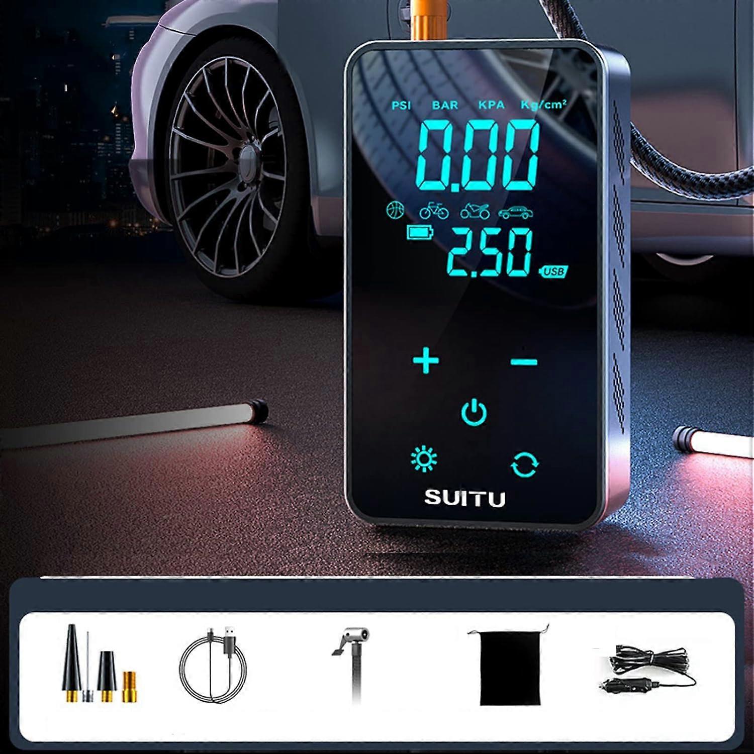 Full Touchscreen Vehicle Inflator Pump Portable Inflator Pump Quick Mini Inflator Pump, Dual Screen Intelligent Digital Display With LED Lighting,50%