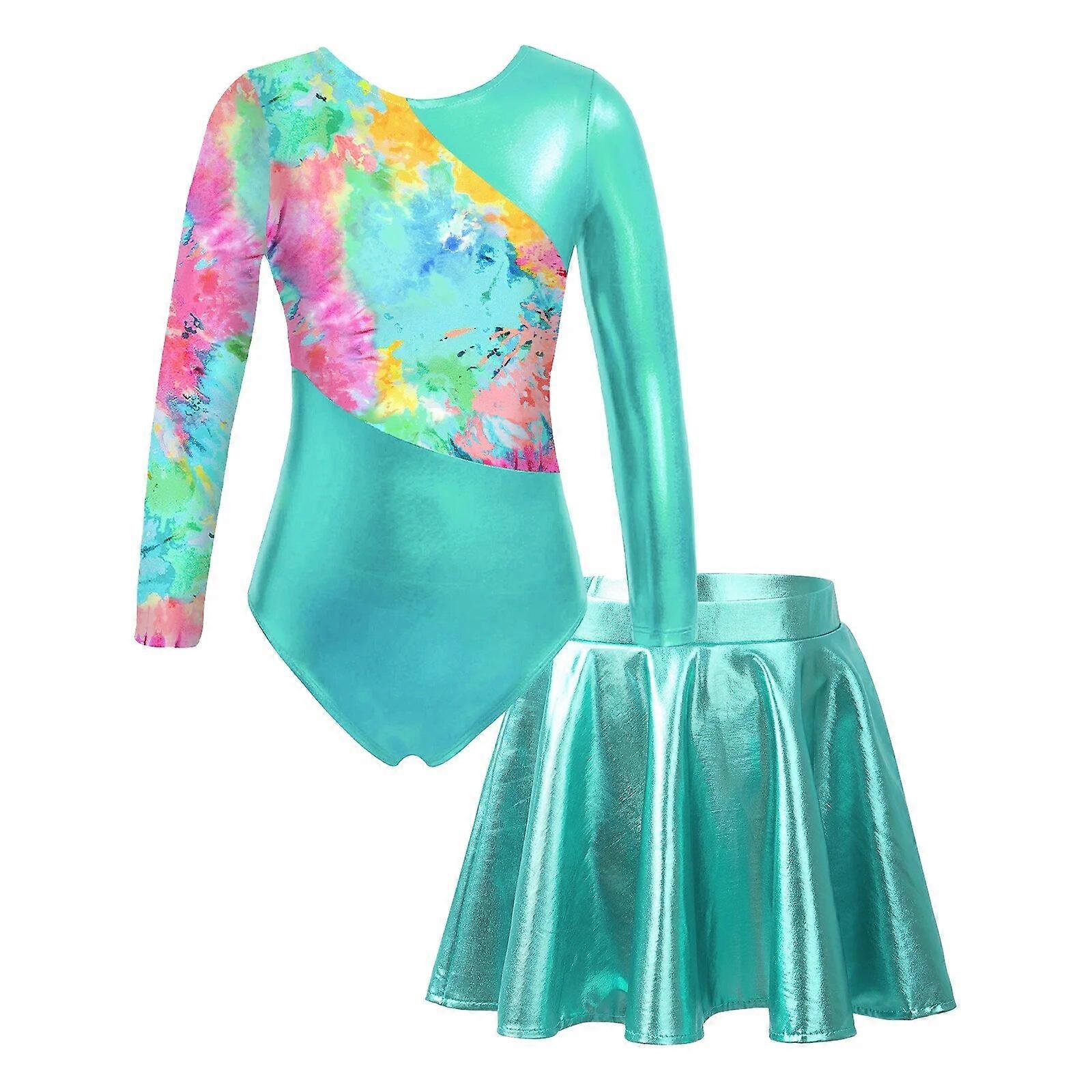 Lasten balettiasu Lapset Tytöt Metallinen Voimisteluhaalari Pitkähihainen Painettu tilkkutäkki Tutu Tanssi Leotard hameella