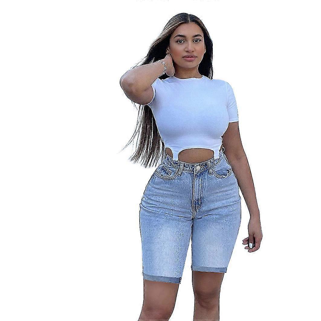 Women's Mid Length Denim Shorts 1 Piece Medium Blue
