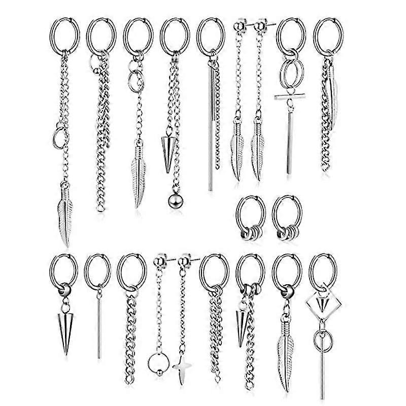 20 Pieces Cool Stainless Steel Huggie Hinged Hoop Earrings Kpop