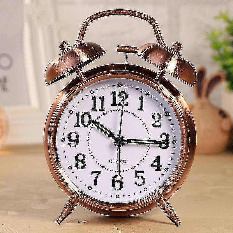 Creative Metal Texture Silent Nightlight Alarm Clock Classic Double Bell Ring Clock
