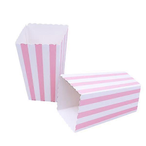 24pcs Popcorn Boxes Rugby Stripe Pattern Decorative Dinnerware For Birthday Parties / Baby Showers / Graduations (pink)