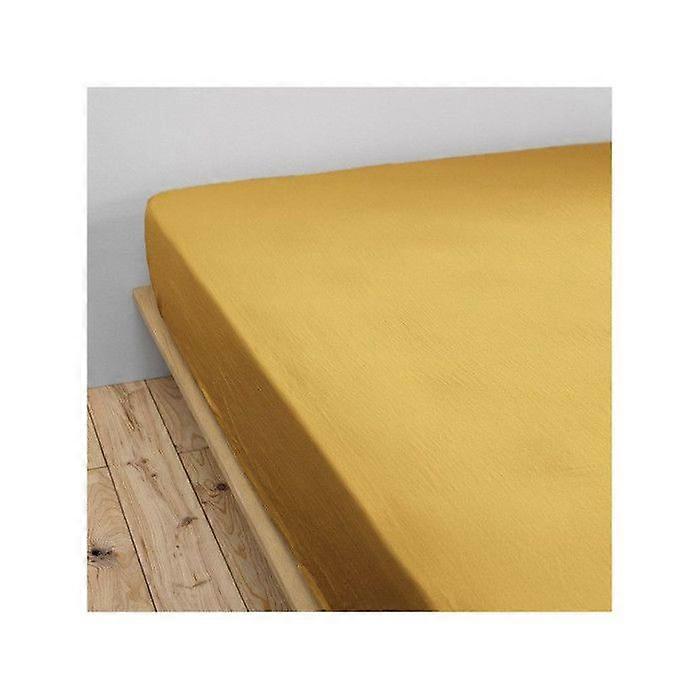 Drap-housse « Gaïa » toutes tailles « Gaze de coton » - Gaïa Safran - 160 x 200 cm Gousset 30 cm