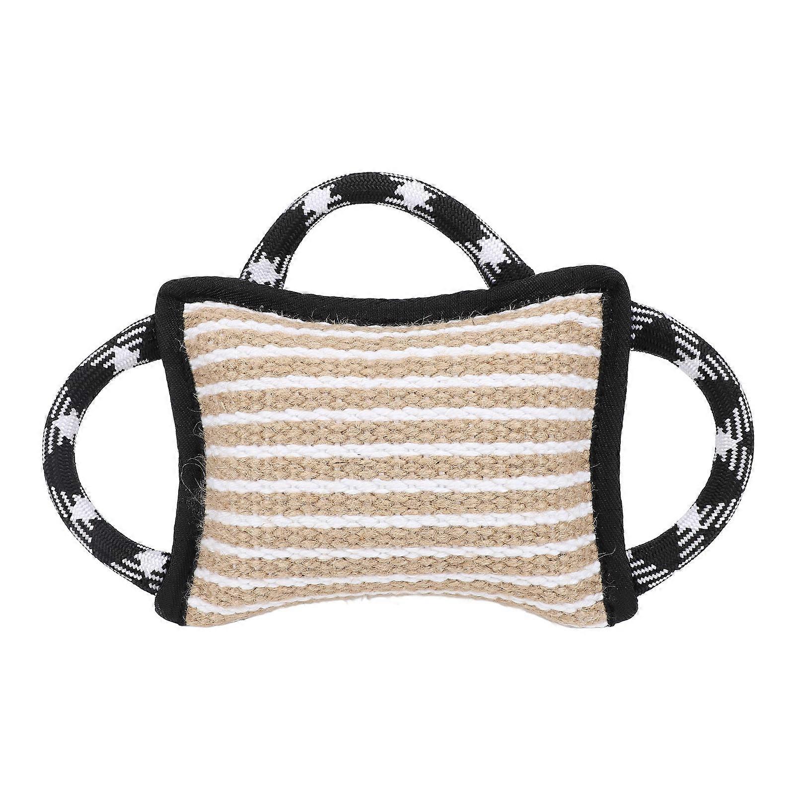 Biting Pad with 3 Strong Handles Jute Tear Resistant Interactive Play Dog Bite Tug Toy for Adult Dog Black