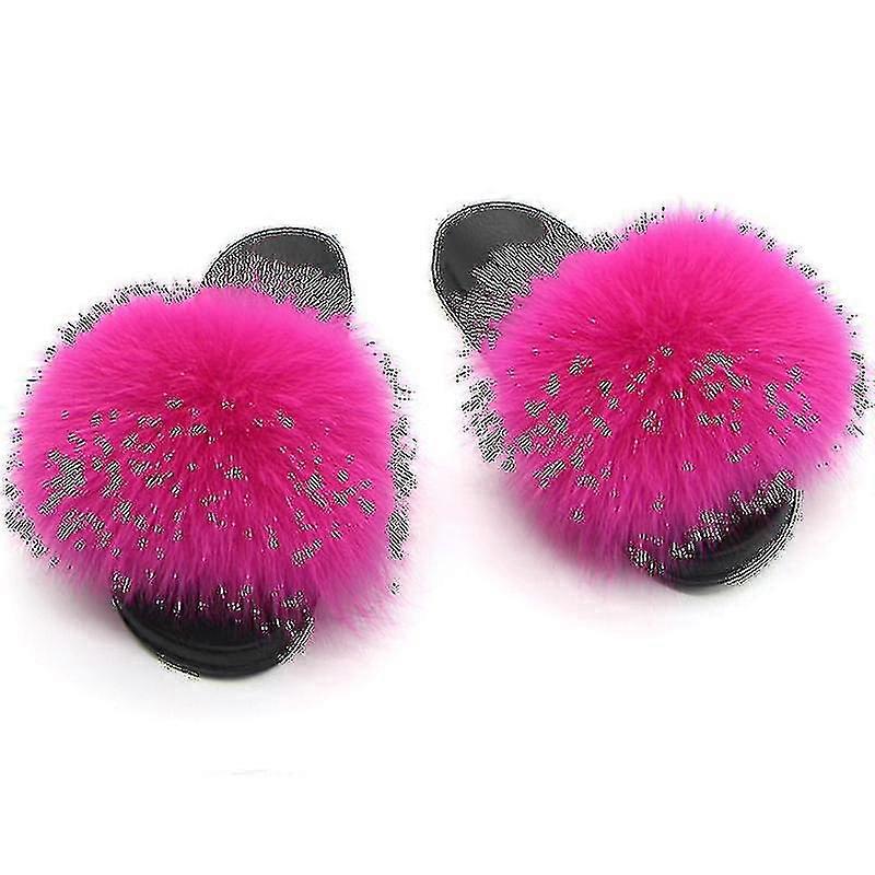 Fox Fur Slides Comptiable With Women - Comcomptiable Witht Open Toe Fur Slippers Indoor Outdoor