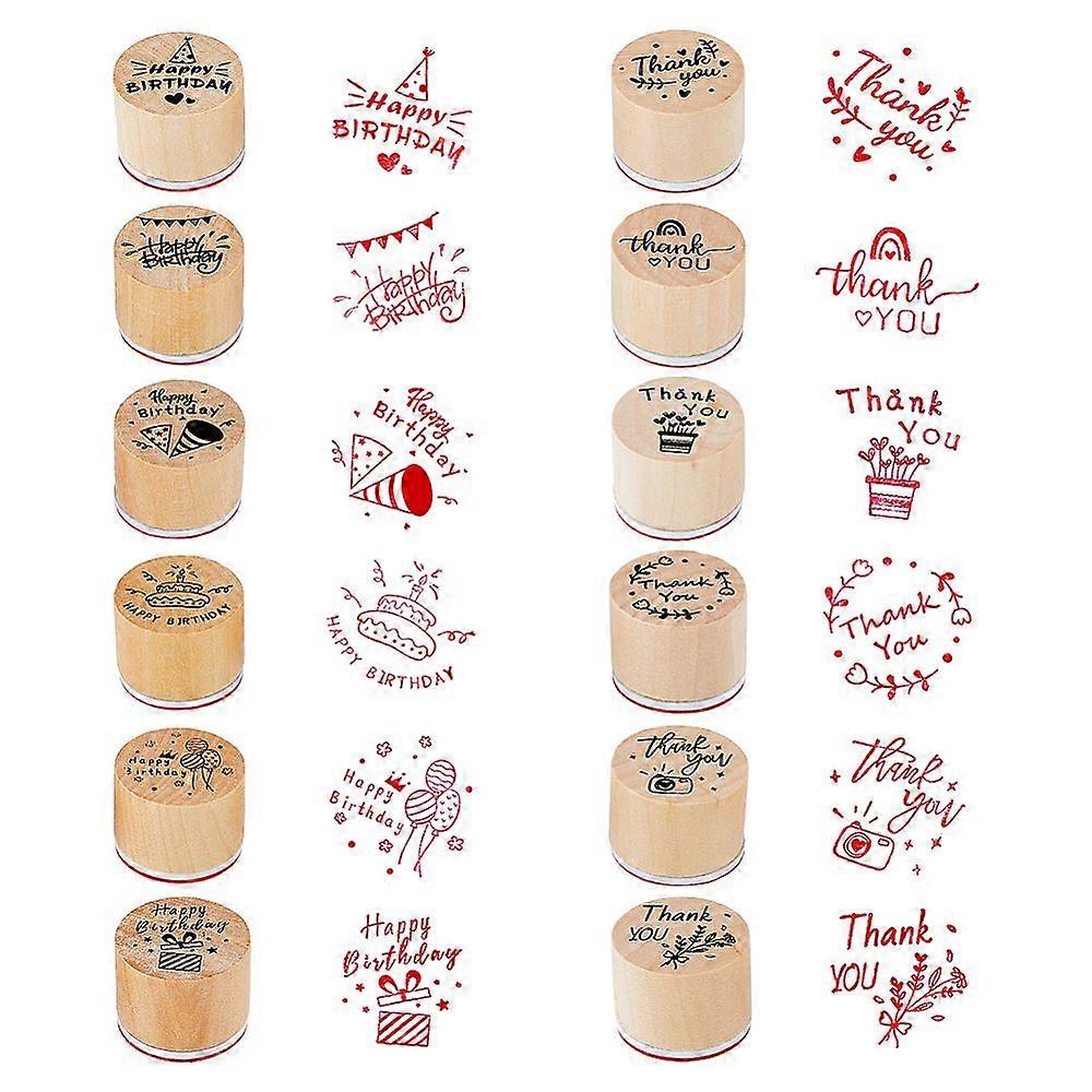 2 Sets 2 Styles Wooden Stamps with Rubber for DIY Scrapbooking Mixed Shapes 29.5x24.5mm 6pcs/set 1 set/style