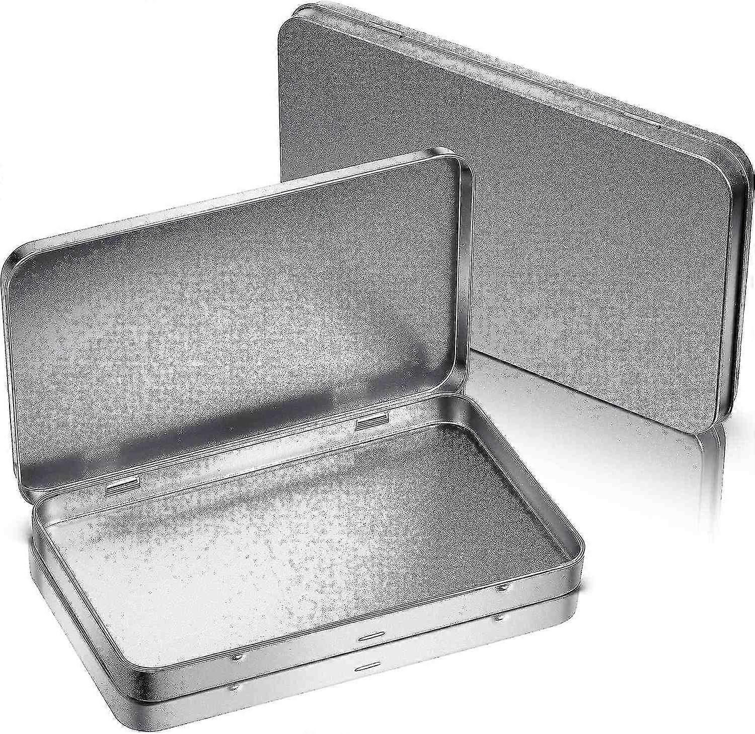 Metal Rectangle Tin Metal Hinge Lid Tin Metal Empty Box Container Silver Rectangular Storage Tin Box