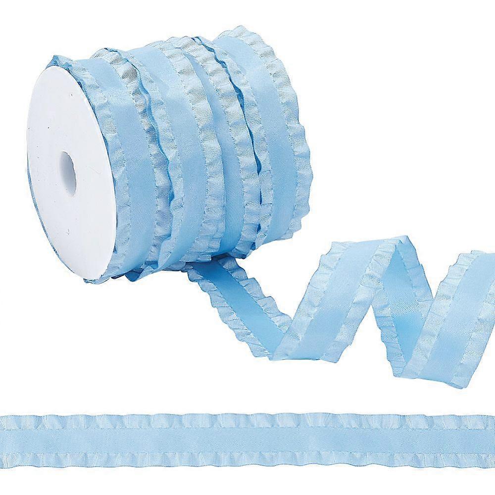 24.5~25 Yards Polyester Ruffled Ribbon Wave Ribbon Garment Accesories Light Sky Blue 1-5/8 inch(40mm)