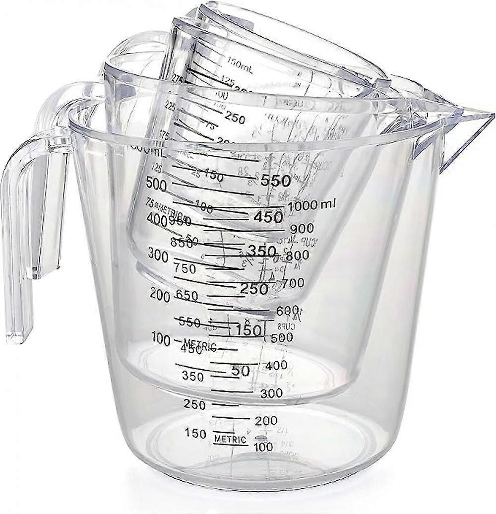 Plastic Measuring Cups Set of 4 Nesting Stackable Measuring Cups with Plug-in Nesting Handle Stackable Design and Multiple Measurement Scales