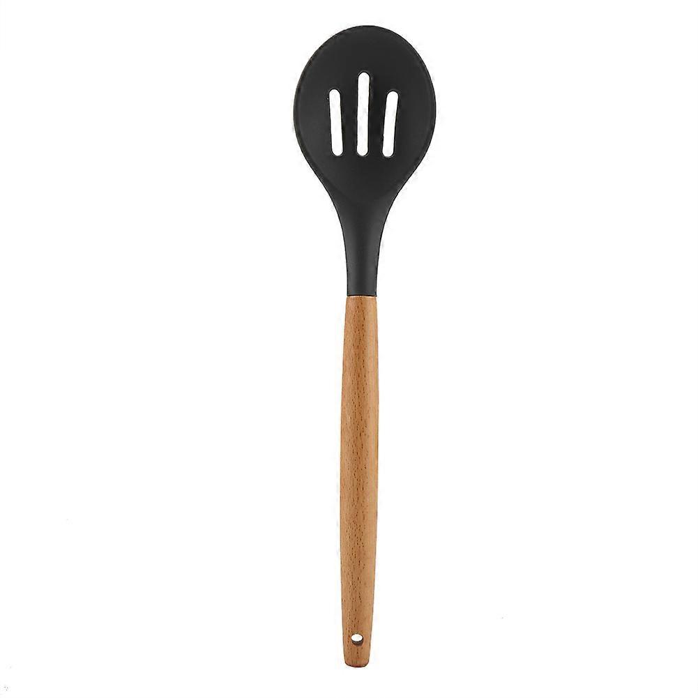 Slotted Silicone Spoon with Wooden Handle for Cooking