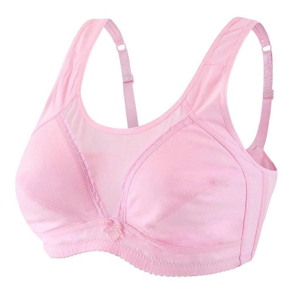 Women Cotton Wireless Solid Color Breathable Full Coverage Bra Underwear (Pink 40)
