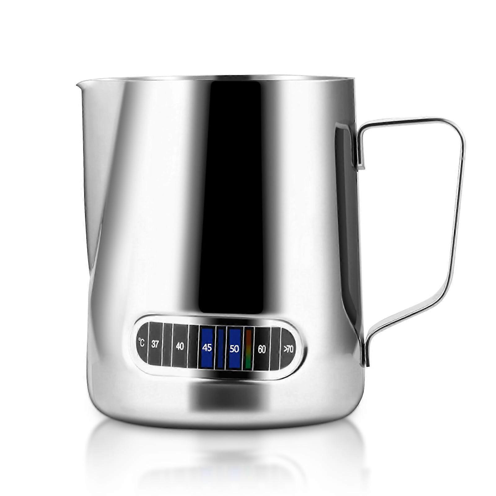 600ml Stainless Steel Milk Frothing Pitcher with Thermometer for Espresso, Cappuccino, Latte, and Hot Chocolate