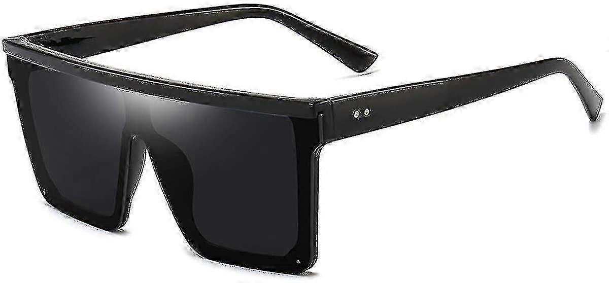 Firkantede overdimensionerede solbriller til kvinder Herremode Flad Top Store Sorte Ramme Nuancer