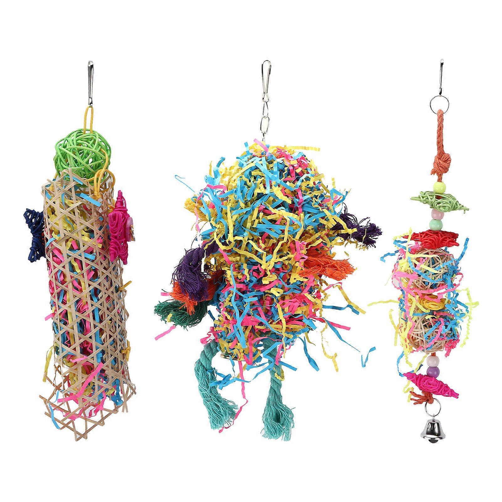 3 Pieces Bird Chewing Toys Parrot Cage Shred Hanging Foraging Toys for for All Small and Medium‑sized Birds