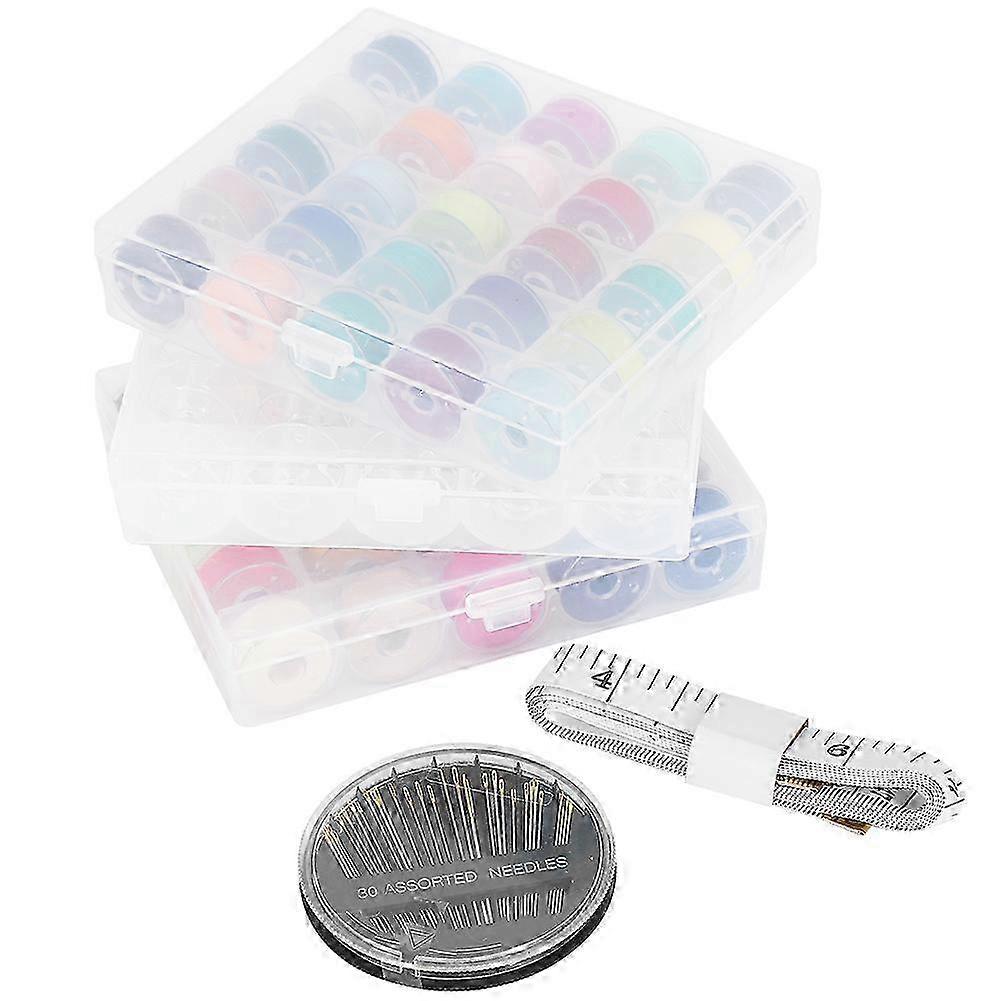 Bobbin Set Thread Transparent Box Assorted Color PreWound Sewing Bobbin Embroidery Needle Tape