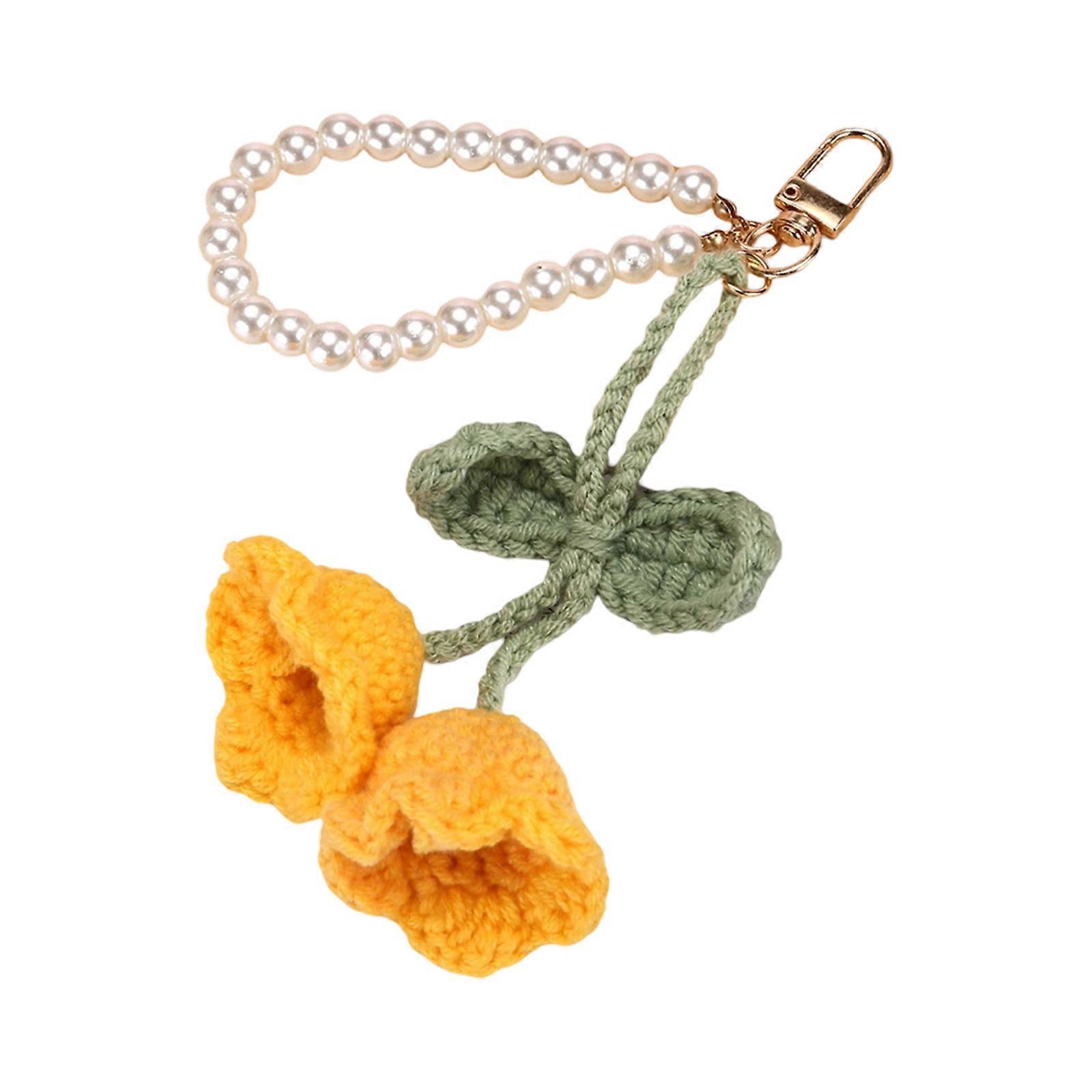 Unique Handmade Flower Keychain Soft Yarn Key Accessory Artistic Flower Bag Pendant Perfect for Everyday and Party Use Yellow