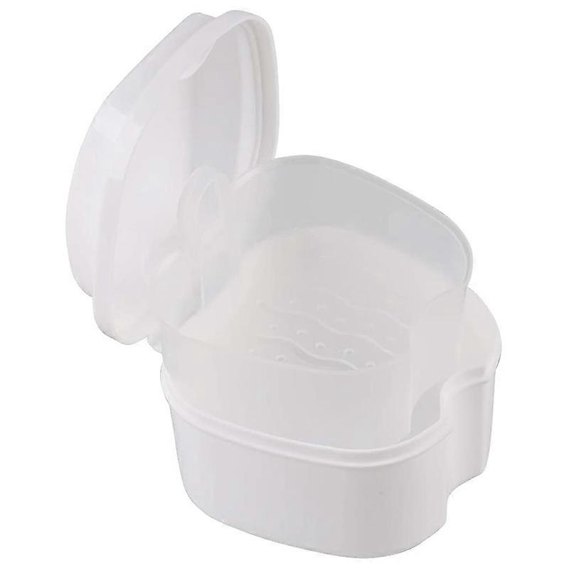 White Denture Case, Cup with Strainer, with Net Container Holder