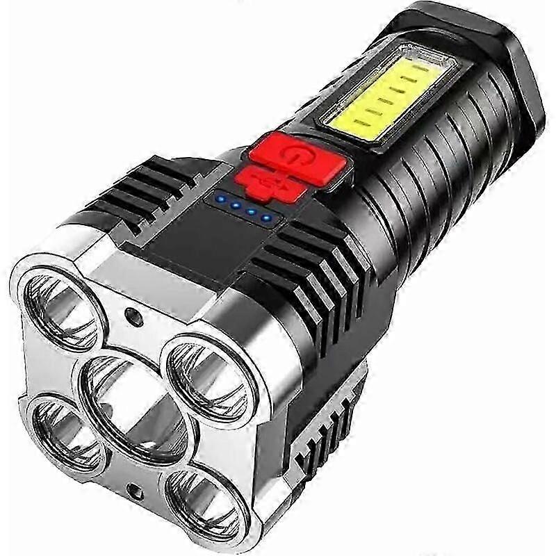Bright five-core flashlight can be USB rechargeable with long range.-