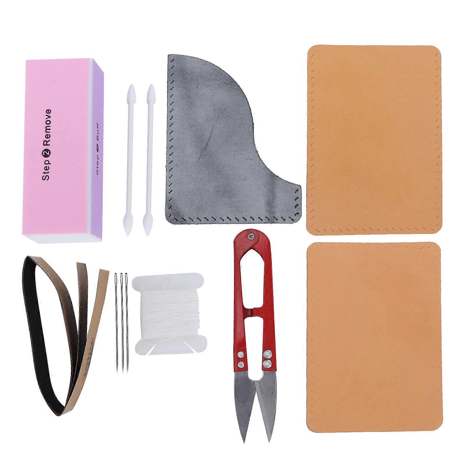 DIY Leather Suit Semifinished Products Simple Material Bag Set with Tools for Making Card Holders Wallets(Khaki Fog Wax Black )