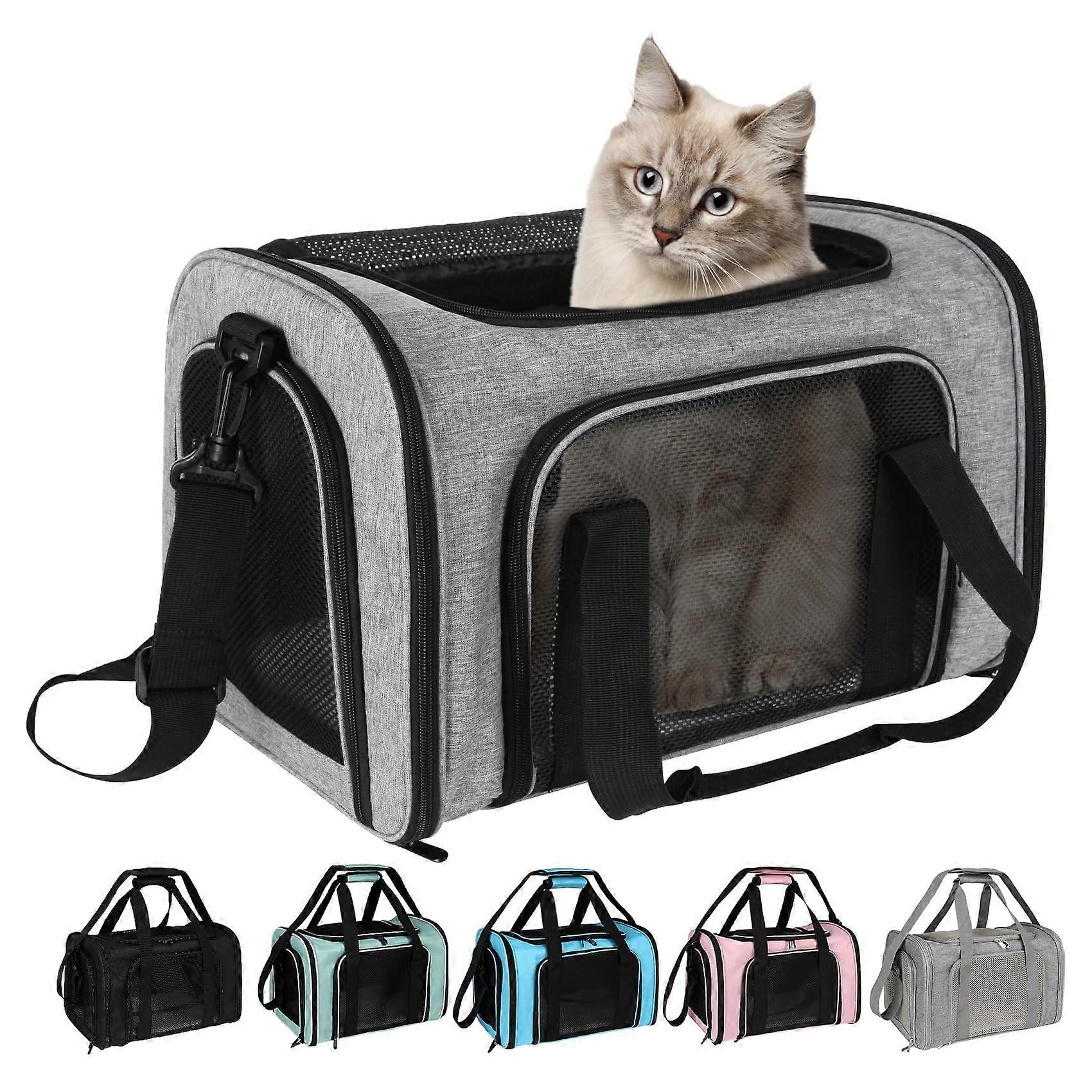 Dog Cat Carrier Soft Sided Portable Foldable Airline Approved for Small Medium Large Pets Grey Black Size M
